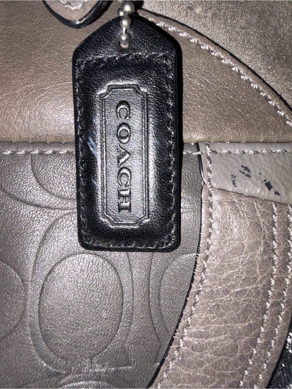 Coach Ocelot Gray Patchwork East-West Tote, specifically style number F15459. - Picture 2 of 5